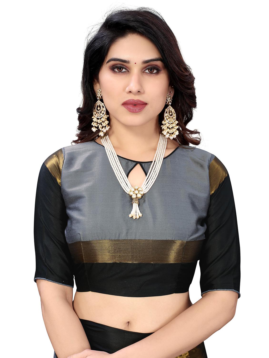 grey cotton silk embroidered saree with blouse - 18370308 - Standard Image - 2