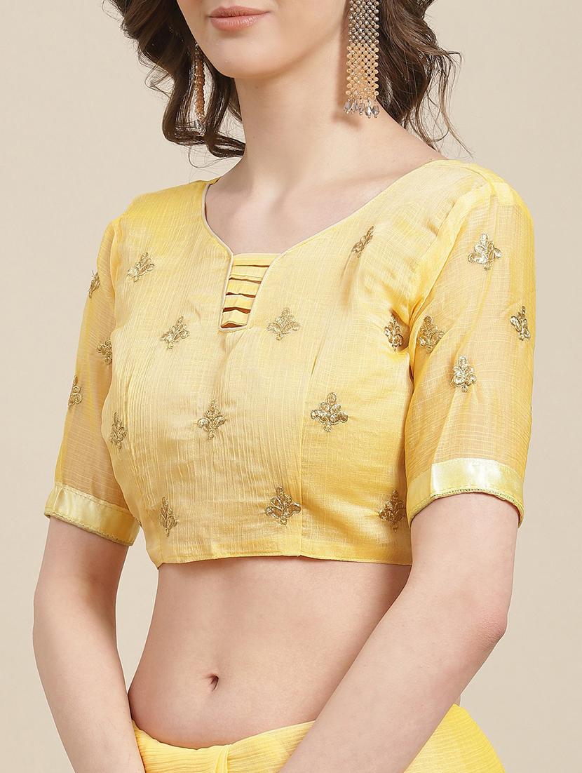 yellow chiffon embroidered saree with blouse - 18370314 - Standard Image - 2