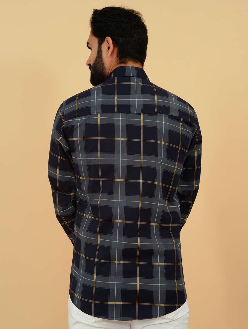 navy-blue checkered casual shirt - 18370632 -  Standard Image - 2