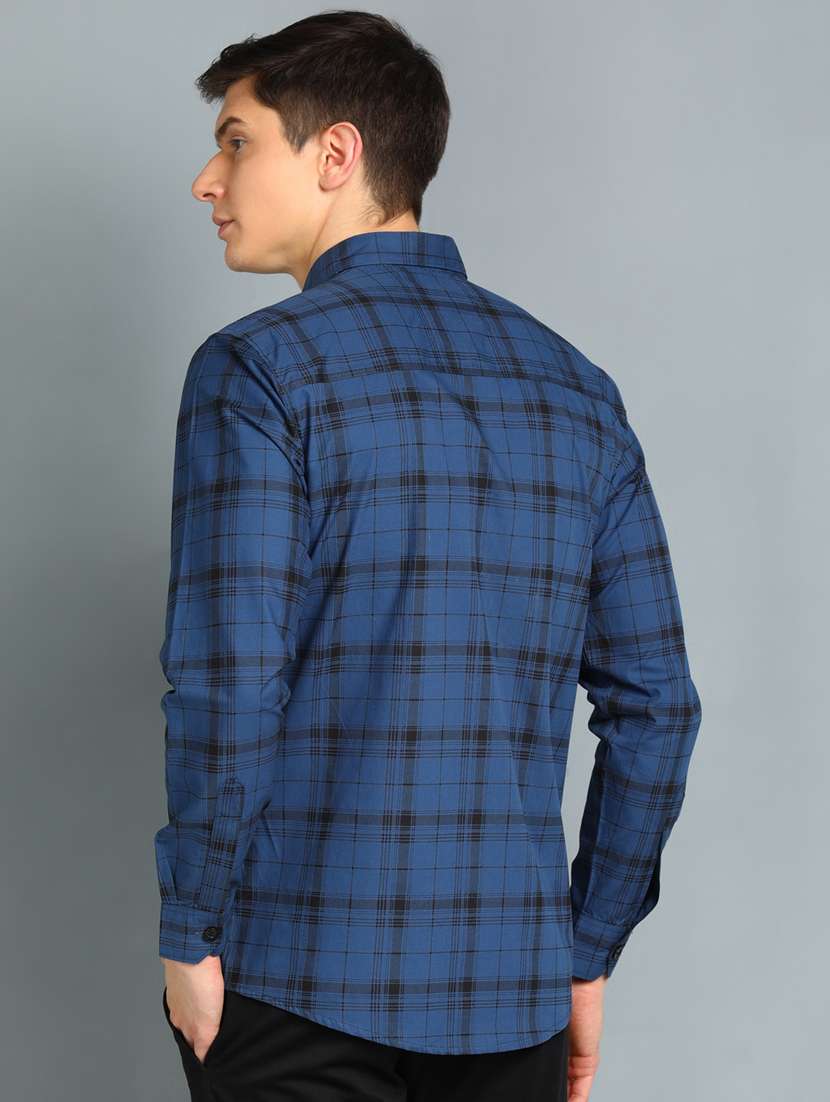 navy-blue checkered casual shirt - 18370673 - Standard Image - 2