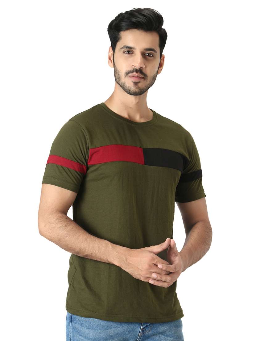 olive green color-blocked t-shirt