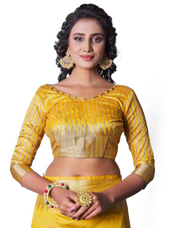 yellow silk blend banarasi saree - 18370975 - Standard Image - 2
