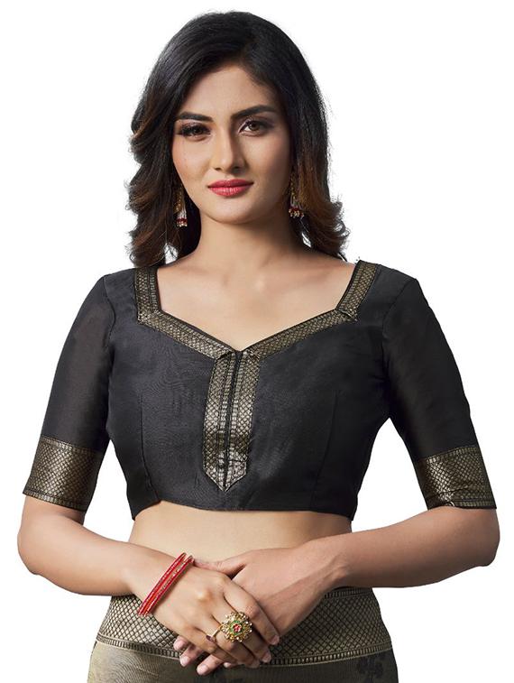 black silk blend banarasi saree with blouse - 18370980 - Standard Image - 2