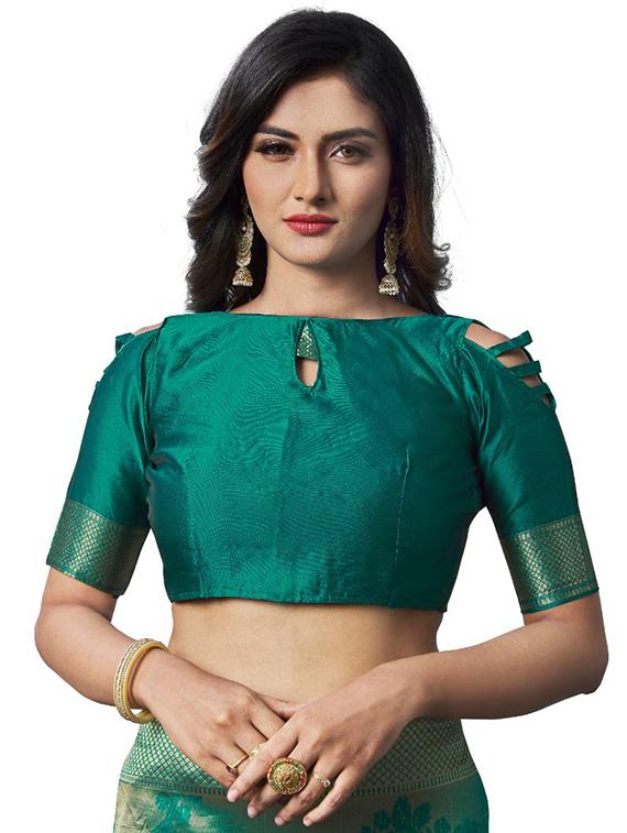 green silk blend banarasi saree with blouse - 18370983 - Standard Image - 2
