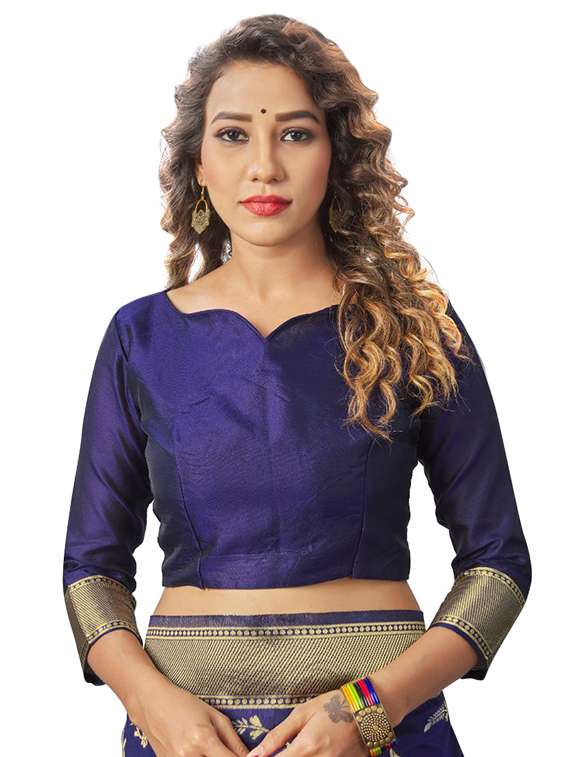 navy silk blend banarasi saree with blouse - 18370991 -  Standard Image - 2