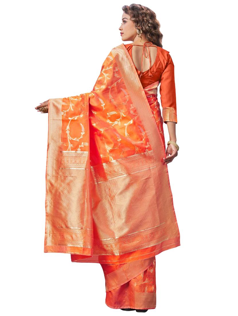orange silk blend banarasi saree with blouse - 18370992 - Standard Image - 2