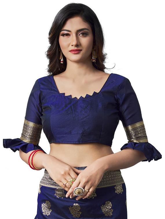 navy silk blend banarasi saree with blouse - 18370994 - Standard Image - 2