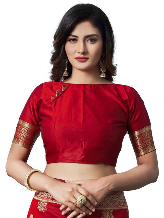 red silk blend banarasi saree with blouse - 18370997 - Standard Image - 2