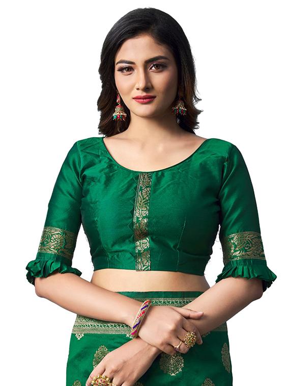 green silk blend banarasi saree with blouse - 18371010 - Standard Image - 2