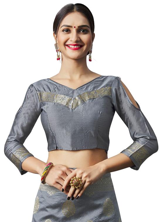 grey silk blend banarasi saree with blouse - 18371011 - Standard Image - 2