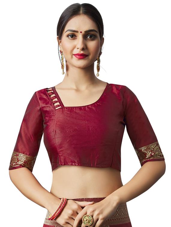 maroon silk blend banarasi saree with blouse - 18371012 - Standard Image - 2