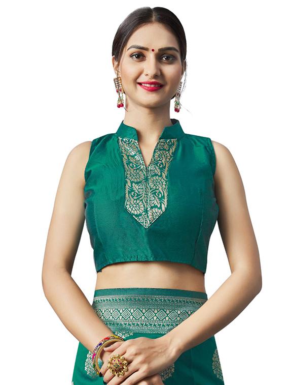 teal banarasi saree with blouse - 18371014 - Standard Image - 2