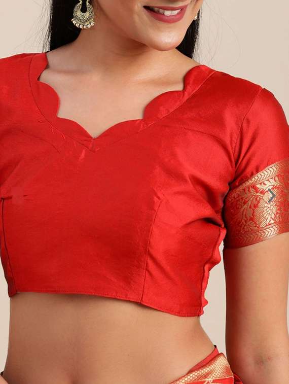 red silk blend banarasi saree - 18371021 -  Standard Image - 2