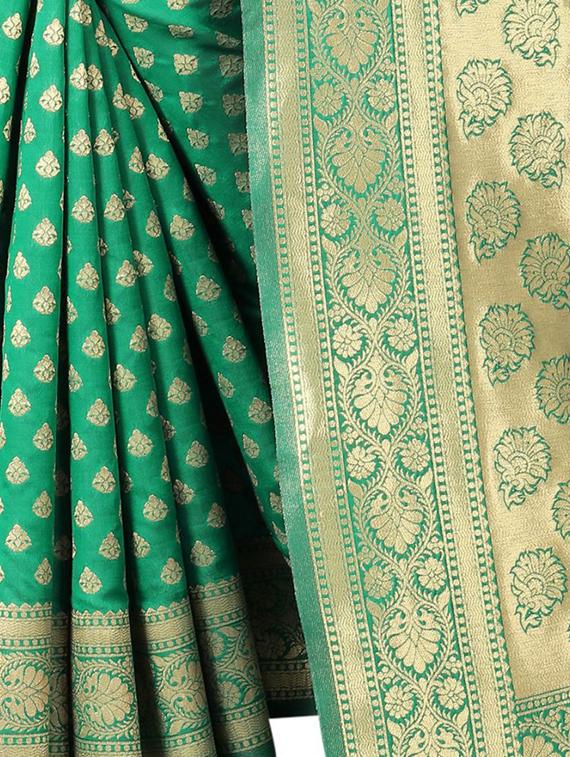 green silk blend banarasi saree with blouse - 18371026 - Standard Image - 2