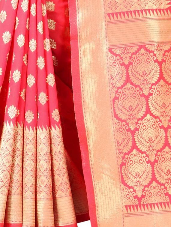 pink silk blend banarasi saree with blouse - 18371030 - Standard Image - 2