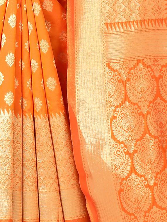 orange silk blend banarasi saree with blouse - 18371032 - Standard Image - 2