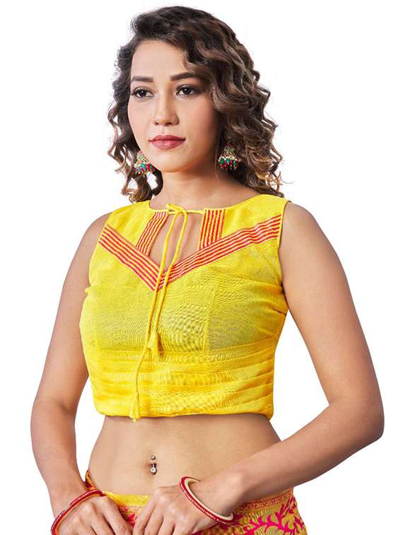 yellow cotton banarasi saree with blouse - 18371037 - Standard Image - 2