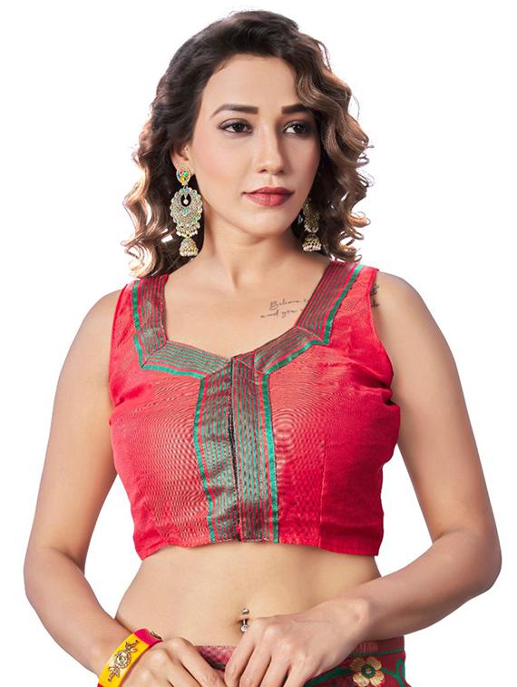 red cotton banarasi saree with blouse - 18371039 - Standard Image - 2
