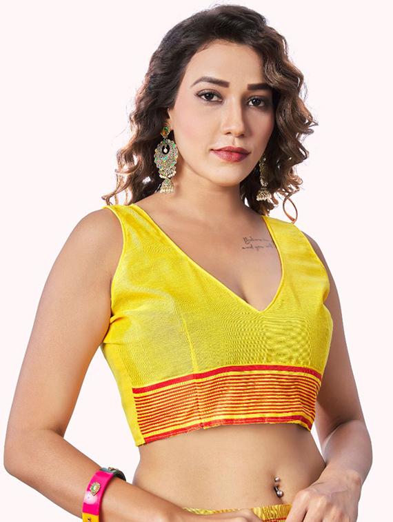yellow printed saree with blouse - 18371041 - Standard Image - 2