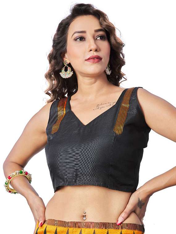 black printed saree with blouse - 18371042 -  Standard Image - 2