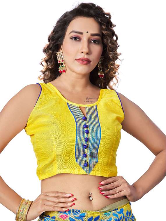 yellow printed saree with blouse - 18371049 - Standard Image - 2