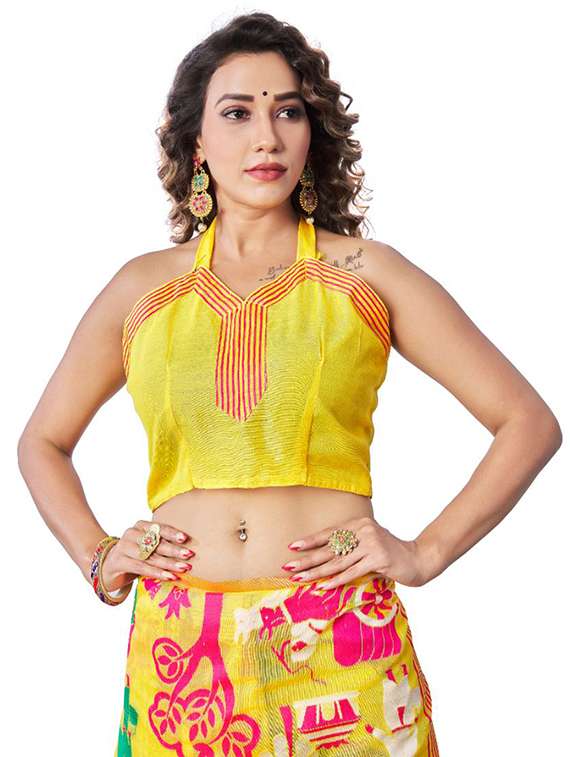 yellow printed saree - 18371054 - Standard Image - 2