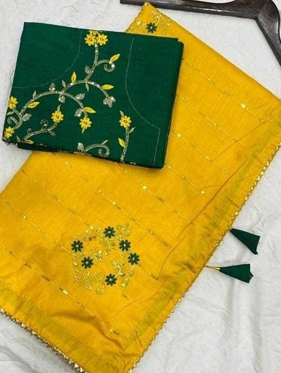 yellow embroidered saree - 18371120 - Standard Image - 2