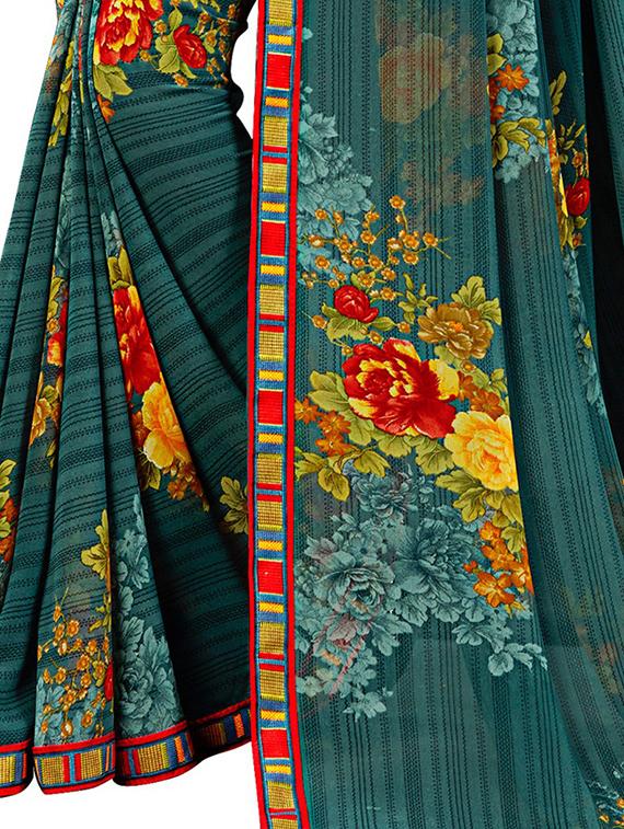 floral printed saree with blouse - 18371438 - Standard Image - 2