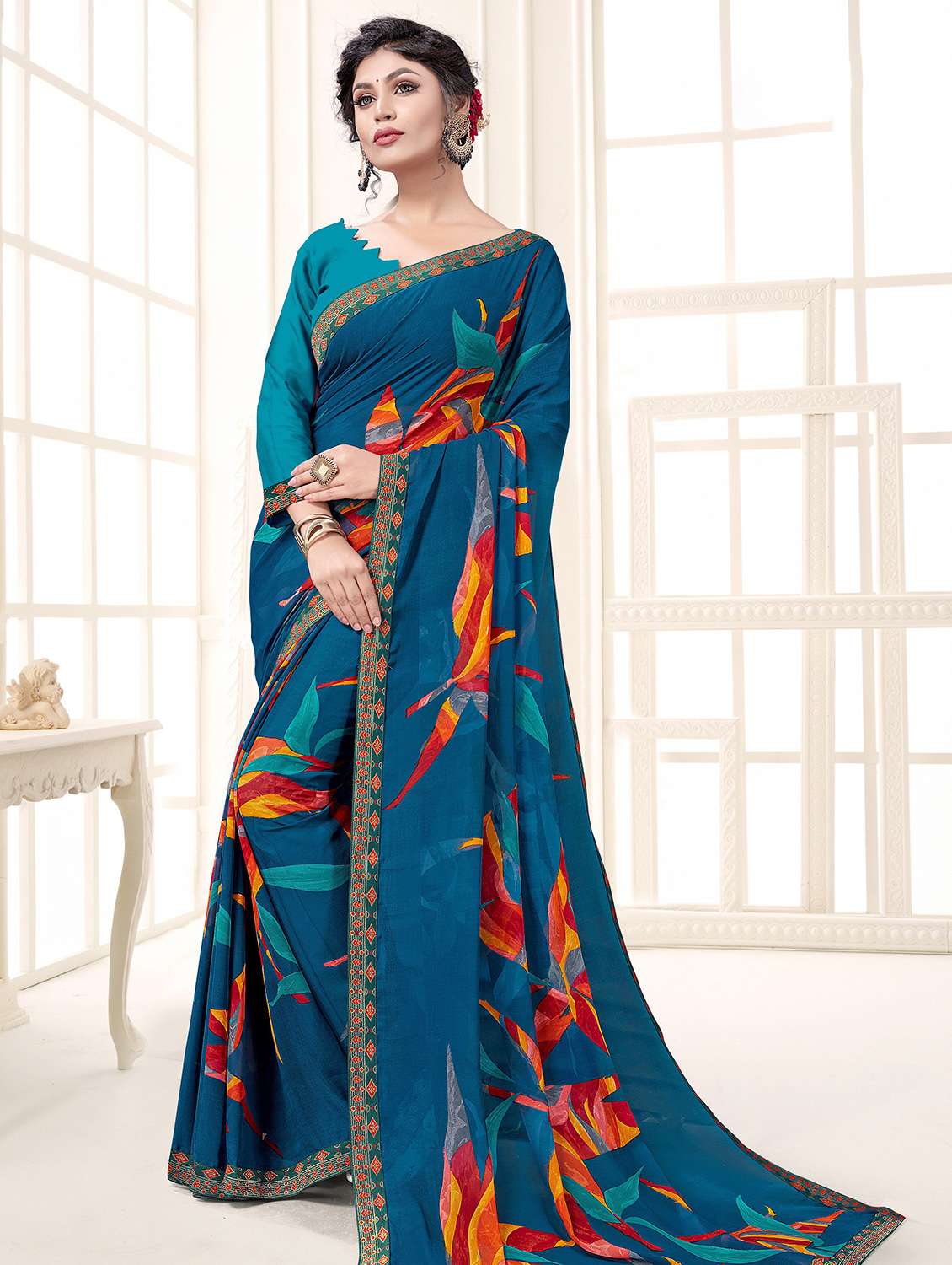 abstract printed saree with blouse