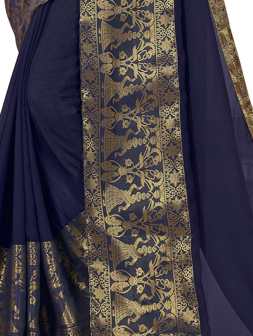 navy blue bordered saree with blouse - 18371462 -  Standard Image - 2