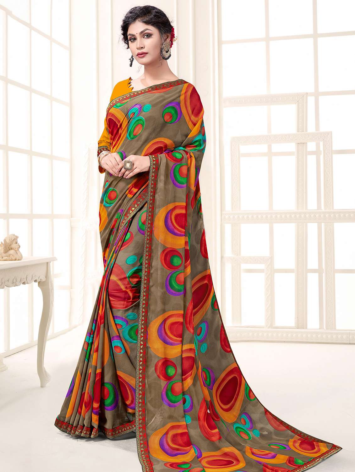 abstract printed saree with blouse