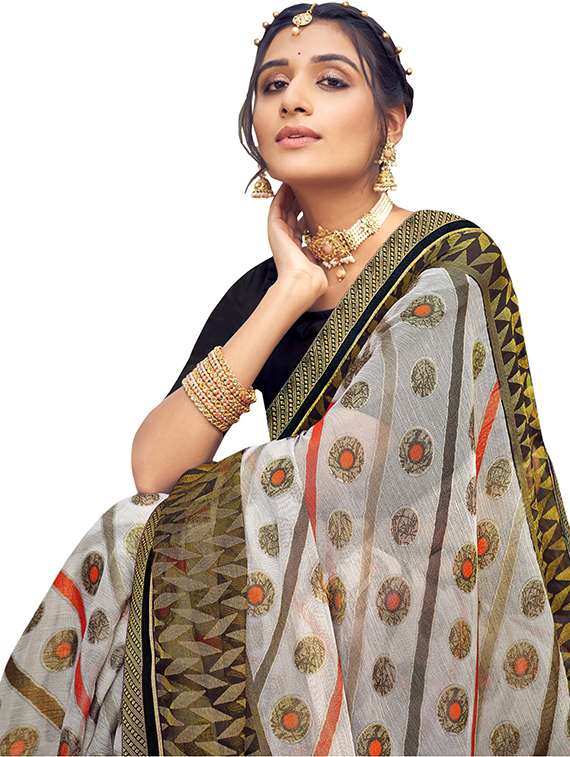 Bordered Printed Saree With Blouse - 18371525 -  Standard Image - 2