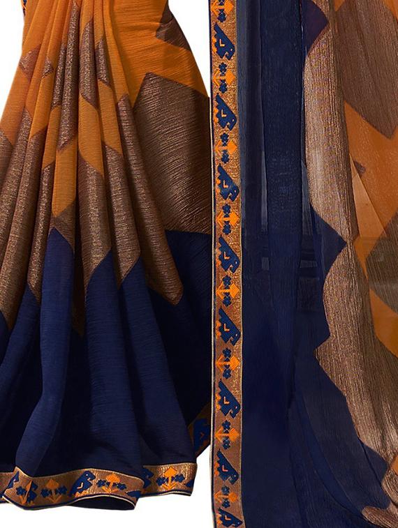 orange printed saree with blouse - 18371527 - Standard Image - 2