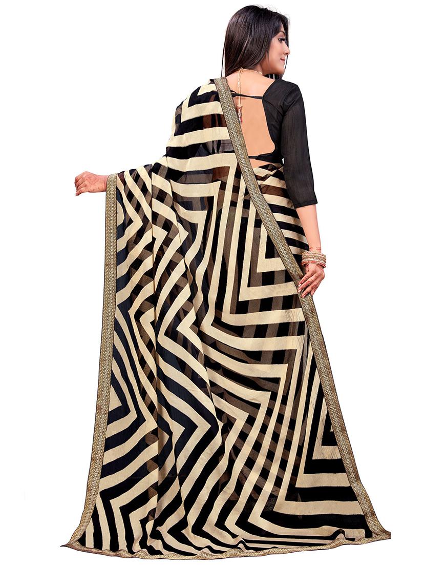 striped printed saree with blouse - 18371530 - Standard Image - 2