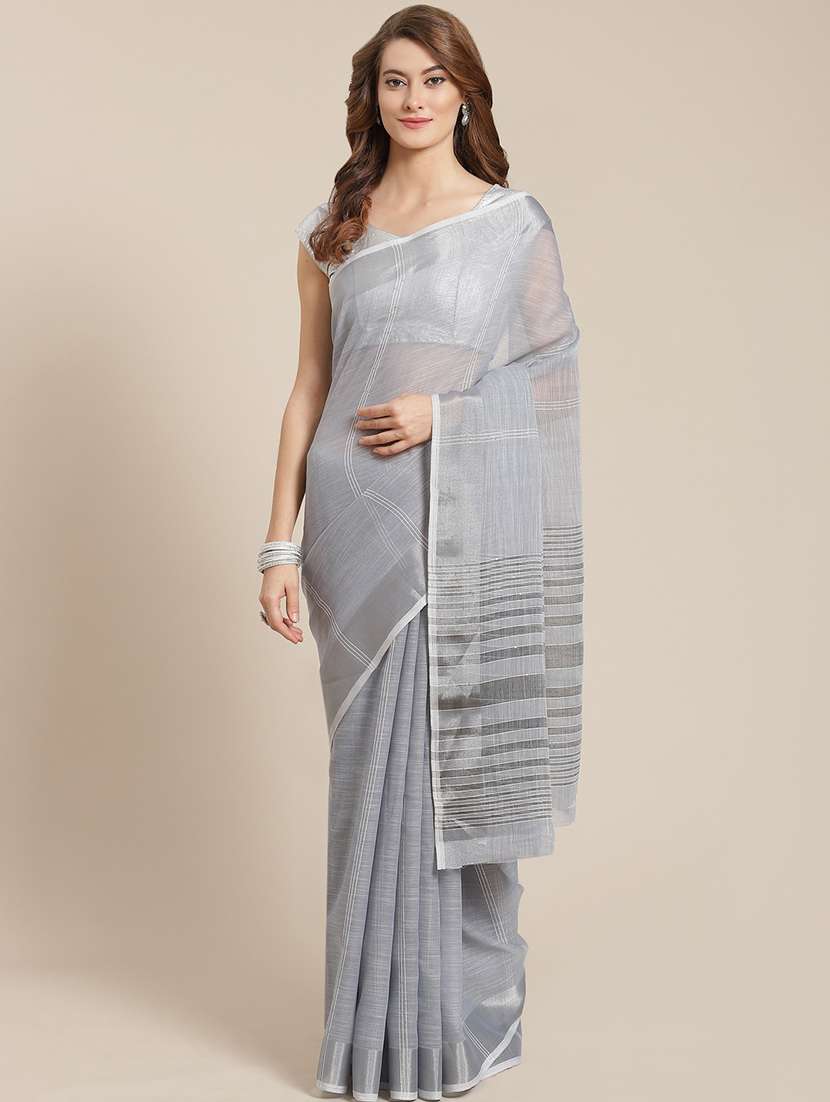 grey art silk printed saree with blouse