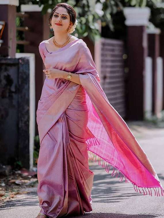 women's self design coral colored saree with blouse