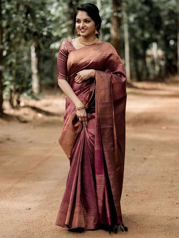 women's self design brown colored saree with blouse