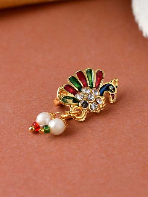 peacock gold-plated clip on nosepin - 18372135 -  Standard Image - 0
