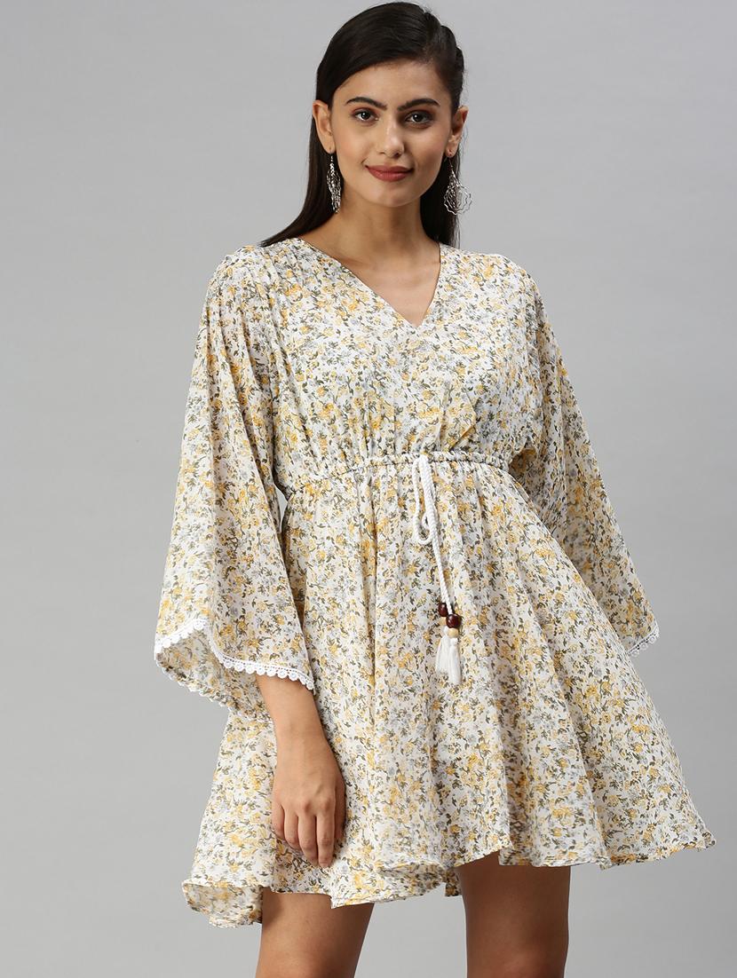 womens floral print bell sleeves fit & flare dress - 18372153 - Zoom Image - 0
