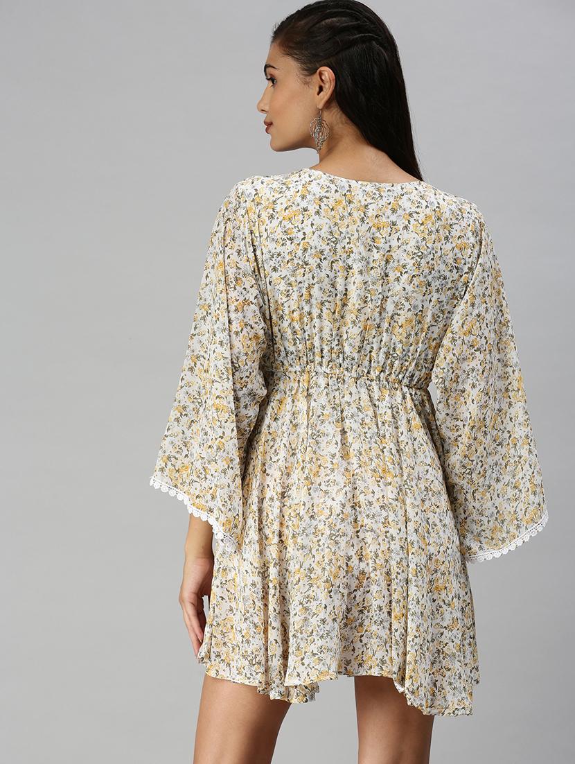 womens floral print bell sleeves fit & flare dress - 18372153 - Standard Image - 2