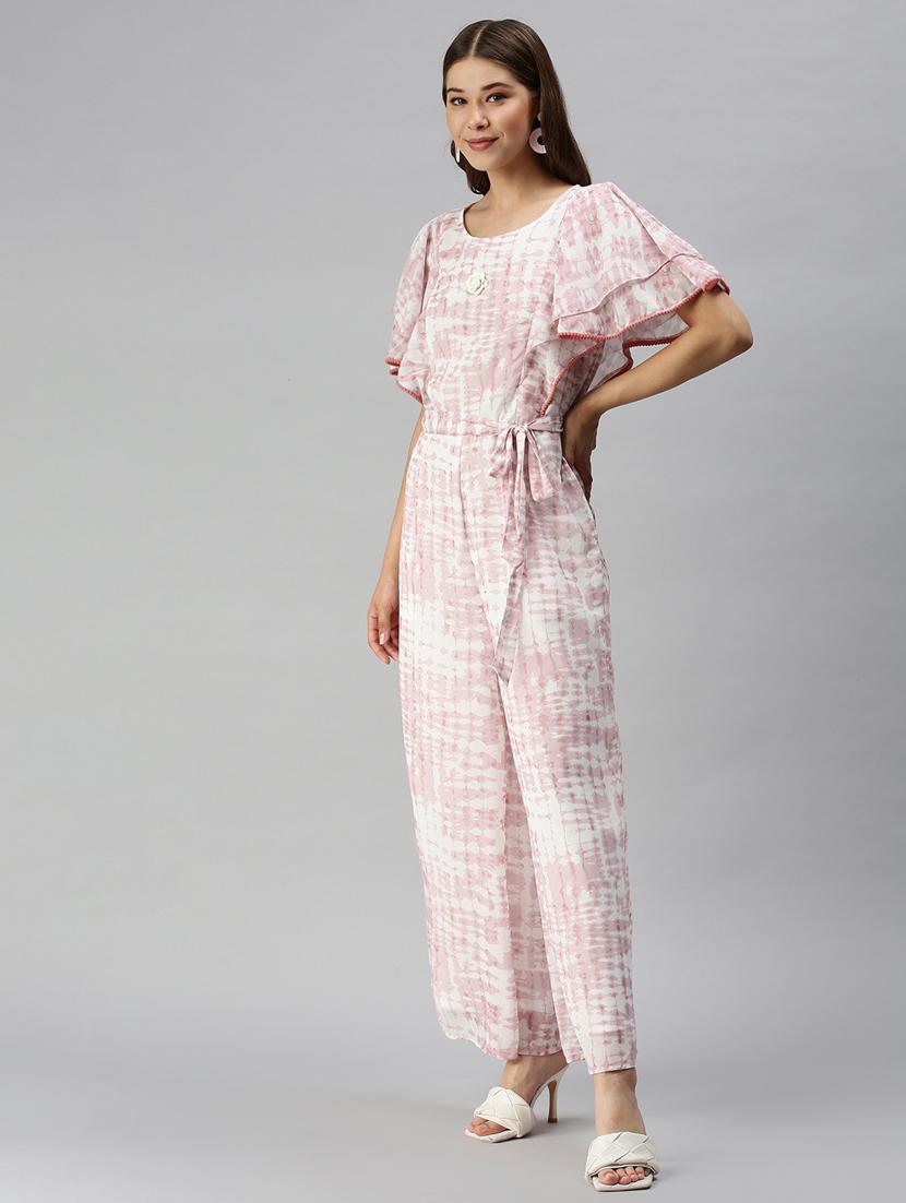 v-neck printed full leg jumpsuit - 18372222 - Standard Image - 2