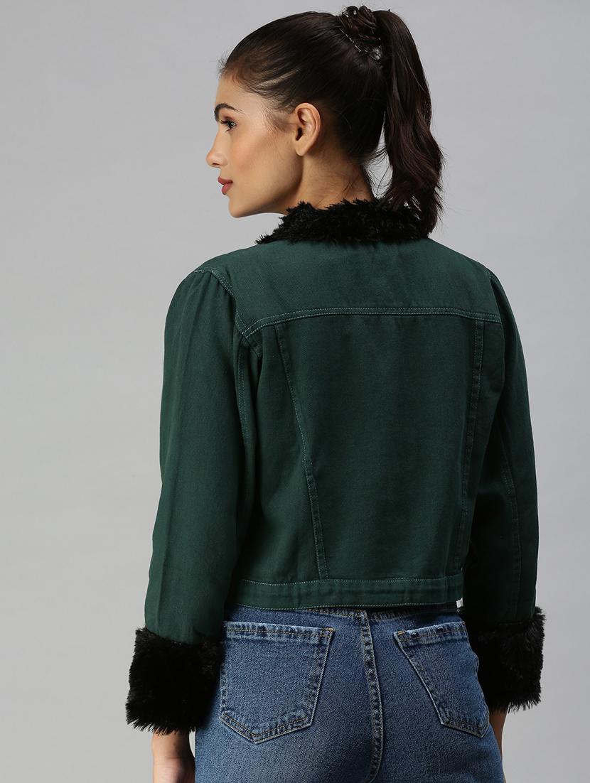 fur embellished denim jacket - 18372244 - Standard Image - 2