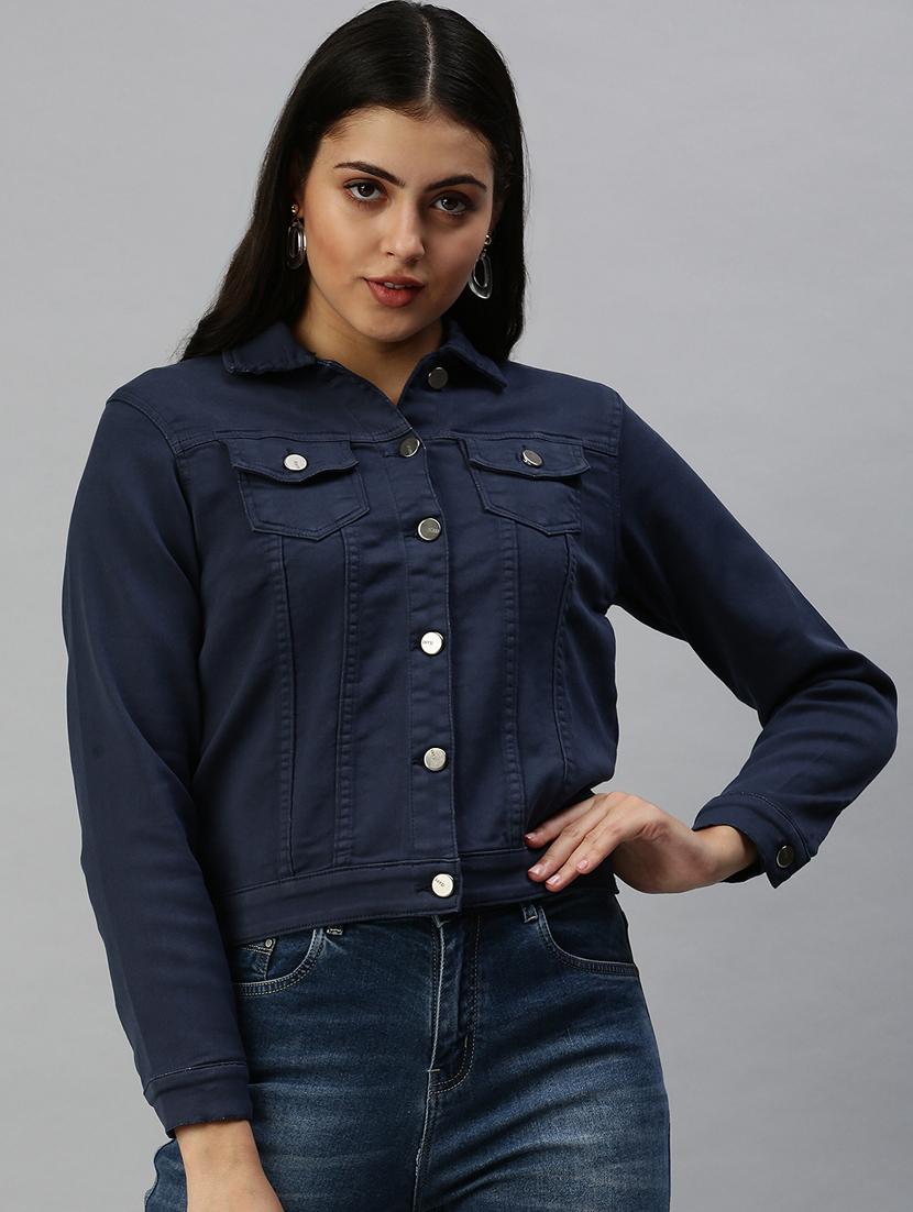 navy blue solid denim summer jacket - 18372259 - Zoom Image - 0