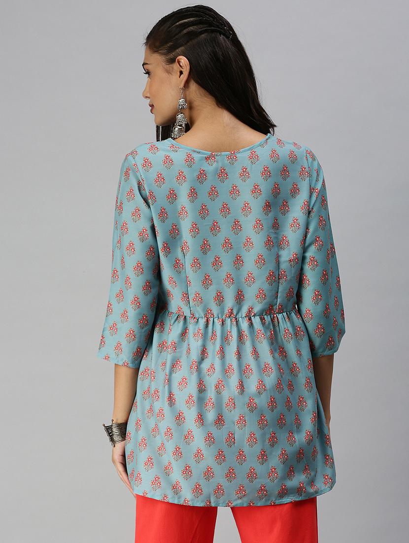 blue printed a-line kurti - 18372282 - Standard Image - 2