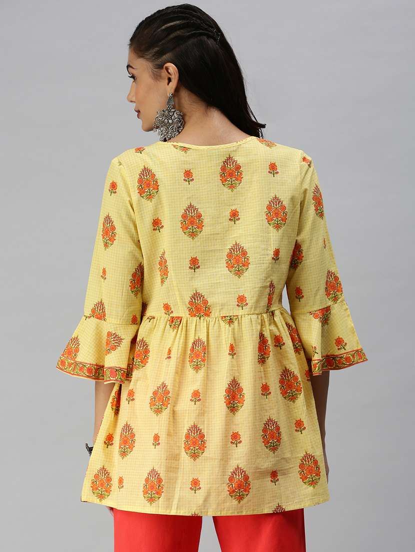 women yellow floral printed a-line kurti - 18372283 - Standard Image - 2