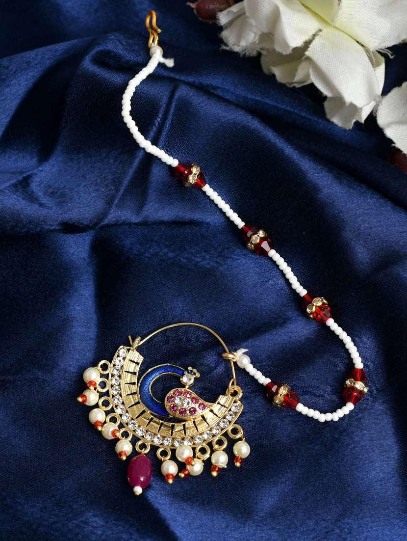 multi colored brass naath nose pin