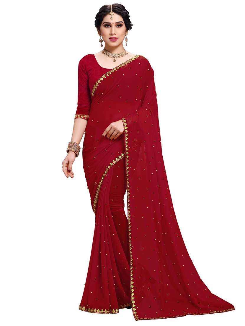 maroon georgette embroidered saree with blouse