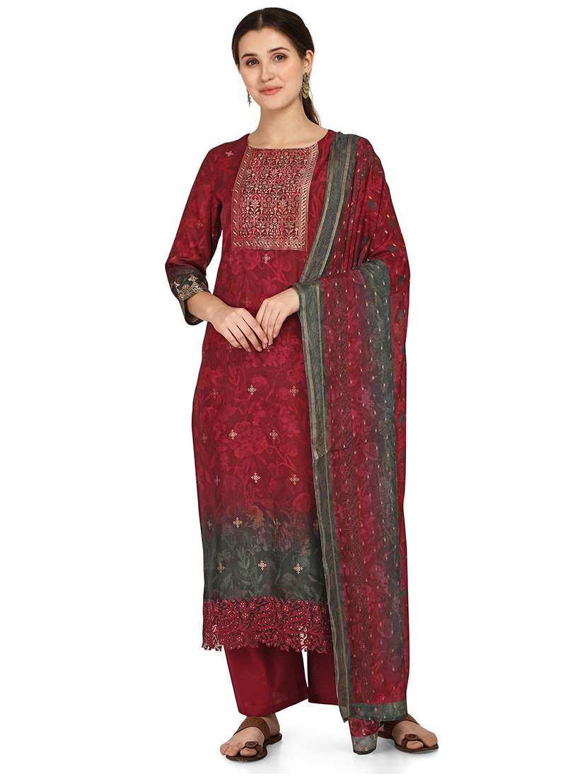 red silk unstitched suit