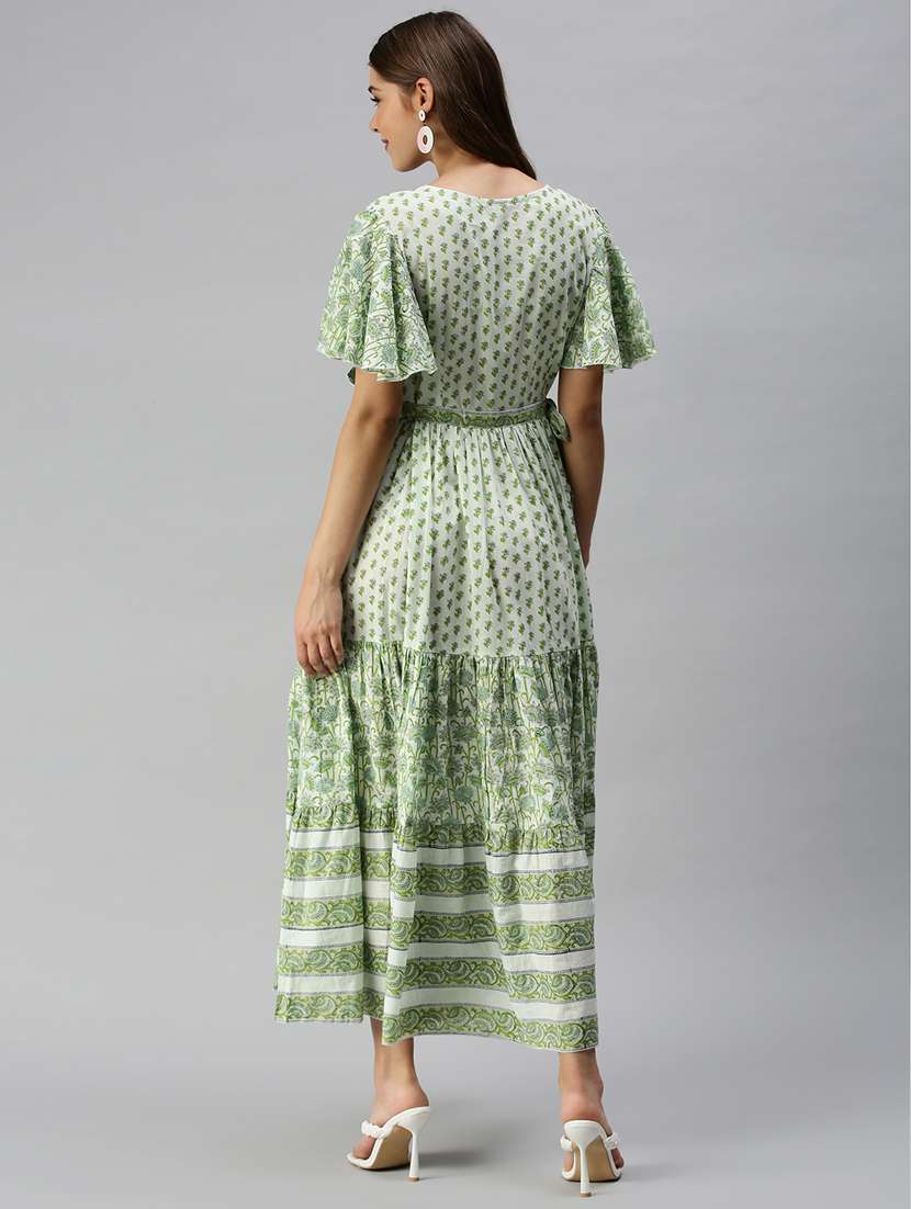 flared sleeved printed tiered ethnic dress - 18372802 -  Standard Image - 2