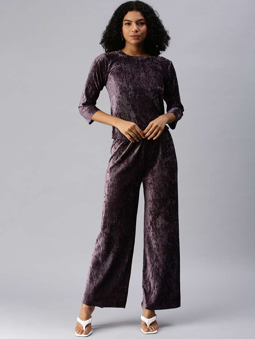 round neck solid top with palazzo set 